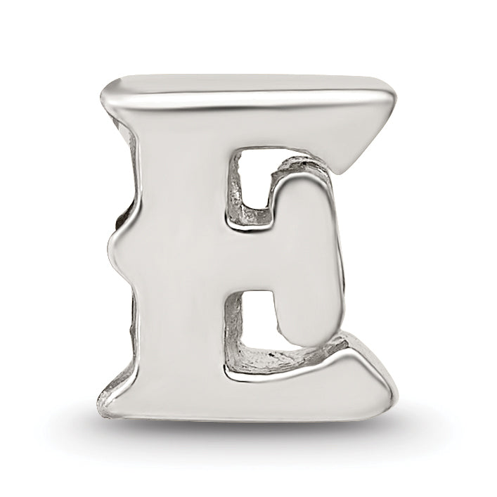 Sterling Silver 925 Polished Letter E Bead Solid Cast Design by Sophia