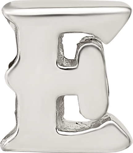 Sterling Silver 925 Polished Letter E Bead Solid Cast Design by Sophia