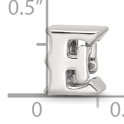 Sterling Silver 925 Polished Letter E Bead Solid Cast Design by Sophia