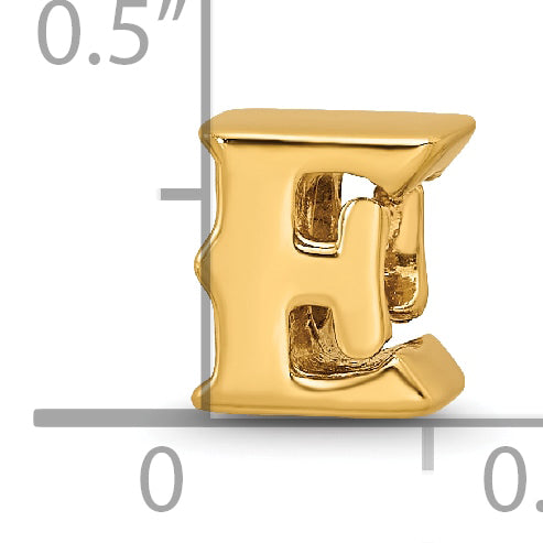 Gold-Plated Sterling Silver Letter E Bead with Polished Finish by Sophia Jewelers