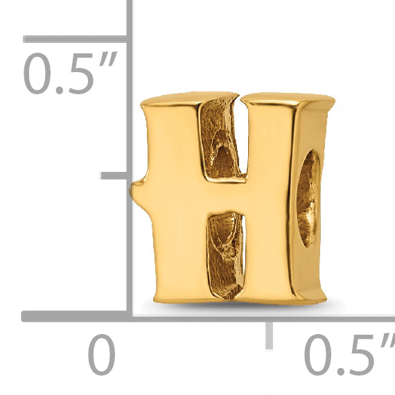 Gold-Plated Sterling Silver H Bead  Polished, Casted Alphabet Charm
