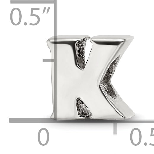 Sterling Silver 925 Polished Letter K Bead Solid & Elegant Design