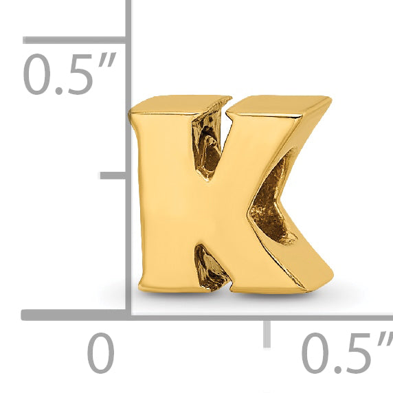 Sterling Silver Gold-Plated K Bead with Polished Finish by Sophia Jewelers