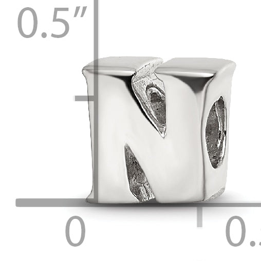 Sterling Silver 925 Polished Letter N Bead  Elegant Alphabet Charm