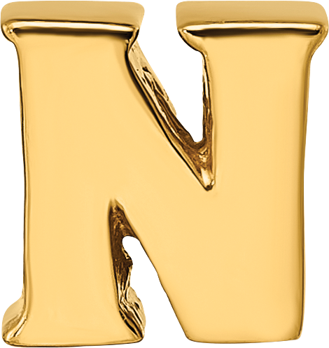 Gold-Plated Sterling Silver Letter N Bead  Polished Alphabet Charm