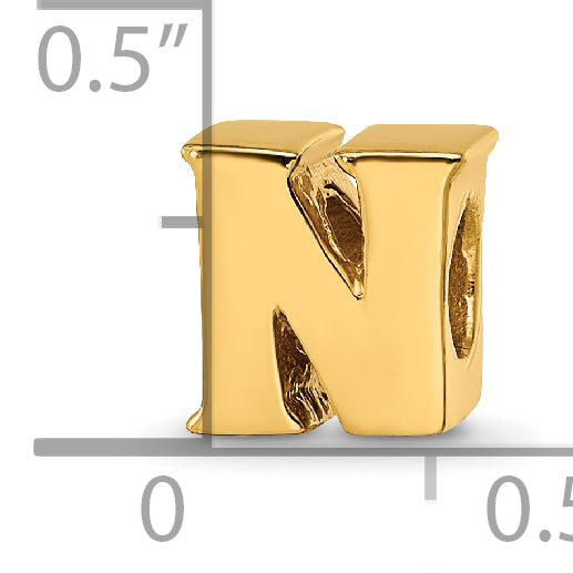 Gold-Plated Sterling Silver Letter N Bead  Polished Alphabet Charm