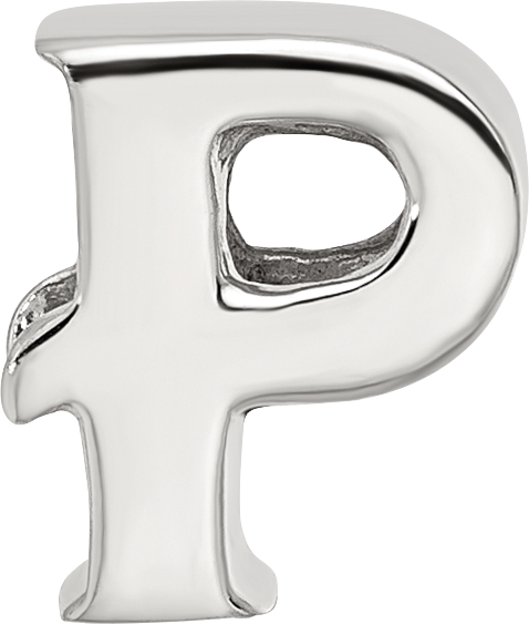 Sterling Silver 925 Polished Letter P Bead, Elegant Solid Design