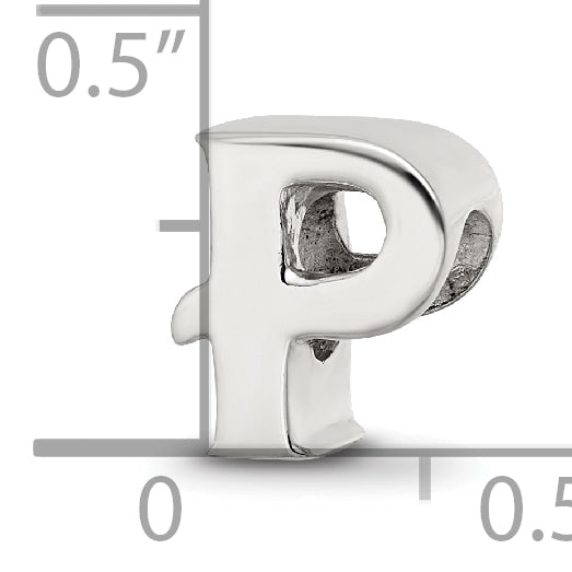 Sterling Silver 925 Polished Letter P Bead, Elegant Solid Design
