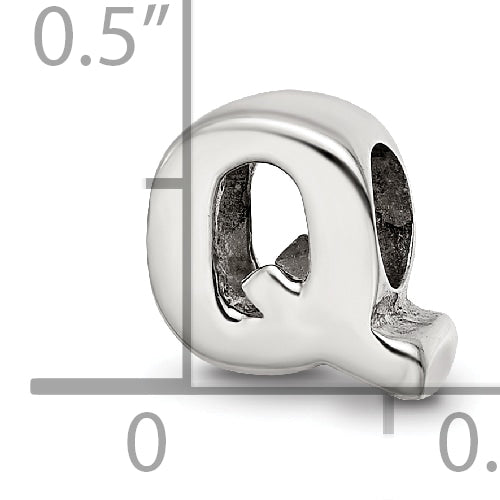 Sterling Silver 925 Letter Q Bead with Polished Finish for Charm Bracelets