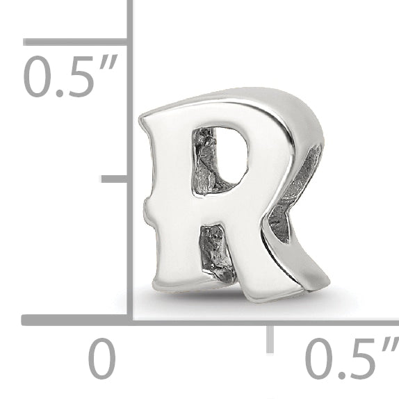 Sterling Silver 925 Polished Letter R Bead with Solid Cast Design