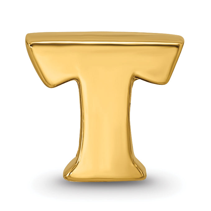 Sterling Silver Gold-Plated Letter T Bead with Polished Finish