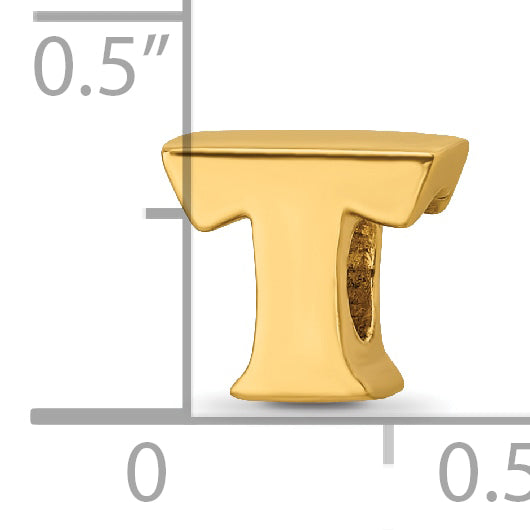 Sterling Silver Gold-Plated Letter T Bead with Polished Finish