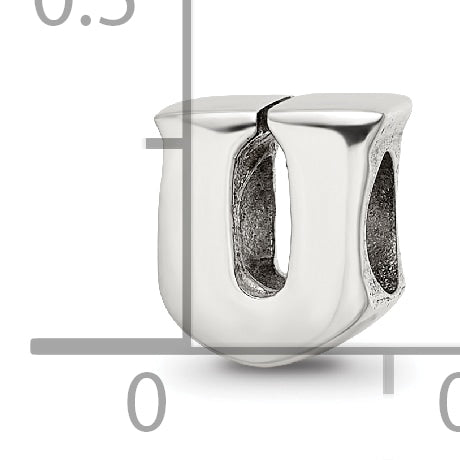 Sterling Silver 925 Polished Letter U Bead for Personalized Jewelry