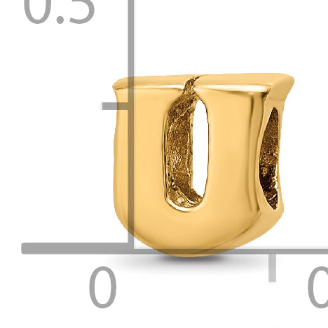 Gold-Plated Sterling Silver Letter U Bead with Polished Finish  Elegant & Solid