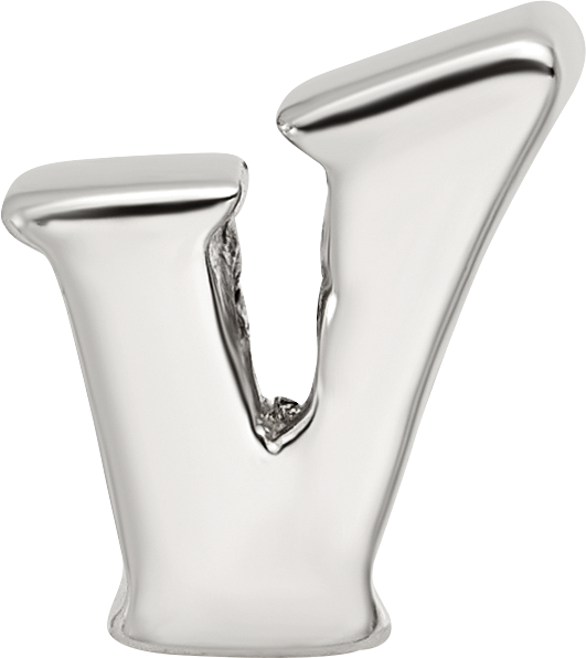 Sterling Silver 925 Polished Letter V Bead Elegant Alphabet Charm