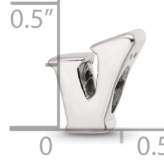 Sterling Silver 925 Polished Letter V Bead Elegant Alphabet Charm