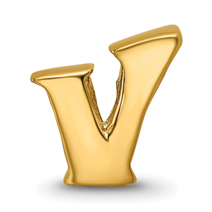 Sterling Silver Gold-Plated Letter V Bead with Polished Finish