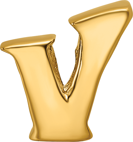 Sterling Silver Gold-Plated Letter V Bead with Polished Finish