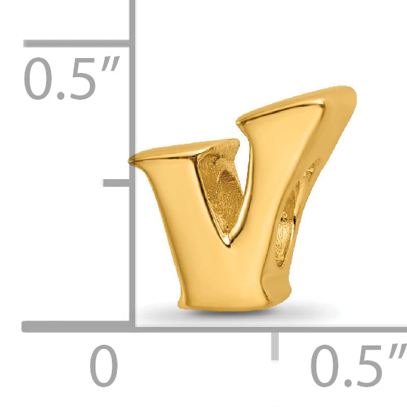 Sterling Silver Gold-Plated Letter V Bead with Polished Finish