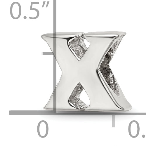 Sterling Silver 925 Letter X Bead with Polished Solid Finish