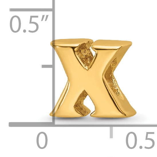 Sterling Silver Gold-Plated Letter X Bead with Polished Finish