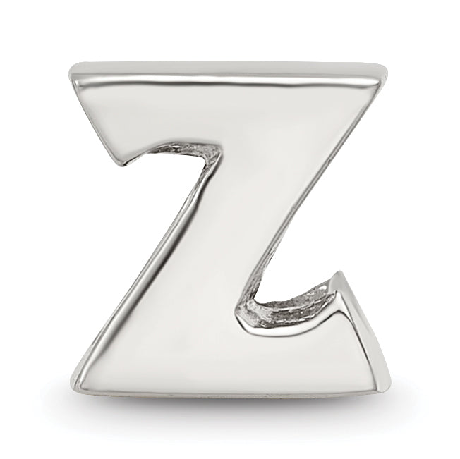 Sterling Silver 925 Letter Z Bead with Polished Solid Design