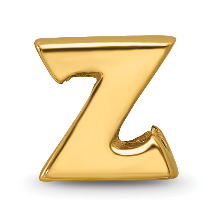 Gold-Plated Sterling Silver Letter Z Bead  Polished, Solid, Elegant Design