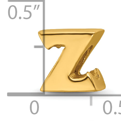 Gold-Plated Sterling Silver Letter Z Bead  Polished, Solid, Elegant Design