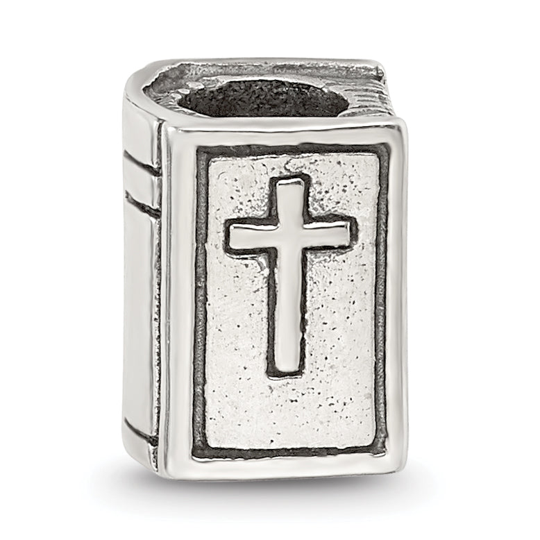 Sterling Silver 925 Antiqued Bible Bead with Themed Design by Sophia Jewelers
