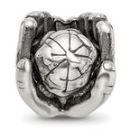 Sterling Silver 925 World in Hands Bead with Antiqued Finish  Solid, Themed Design