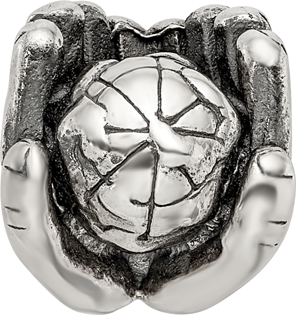 Sterling Silver 925 World in Hands Bead with Antiqued Finish  Solid, Themed Design