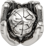 Sterling Silver 925 World in Hands Bead with Antiqued Finish  Solid, Themed Design