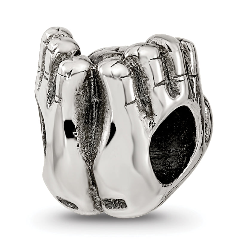 Sterling Silver 925 World in Hands Bead with Antiqued Finish  Solid, Themed Design