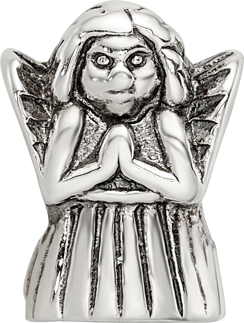 Sterling Silver 925 Praying Angel Bead with Antiqued Finish Solid