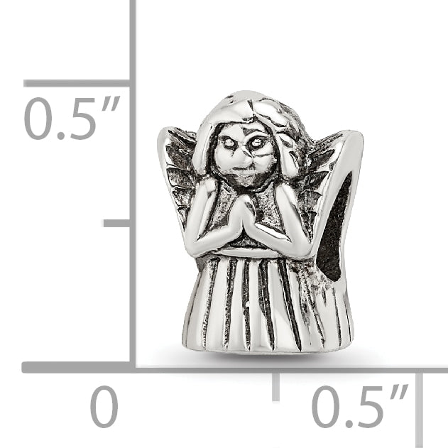 Sterling Silver 925 Praying Angel Bead with Antiqued Finish Solid