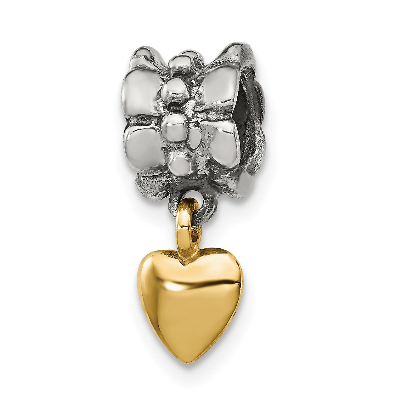 Sterling Silver & 14k Reflections Heart Dangle Bead