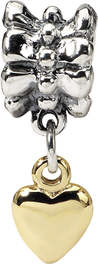Sterling Silver & 14K Gold Heart Dangle Bead with Antique Finish