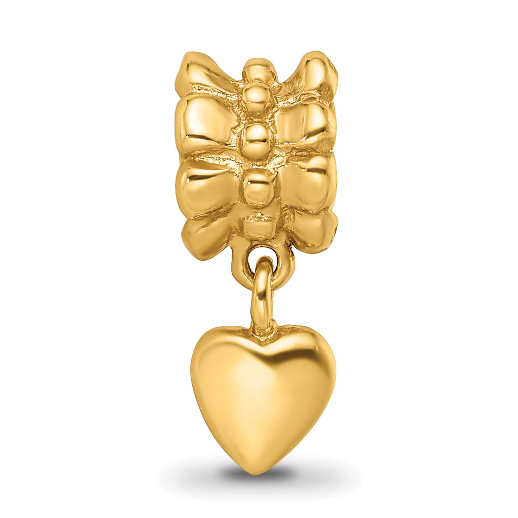 Sterling Silver 925 Gold-Plated Heart Dangle Bead with Polished Finish