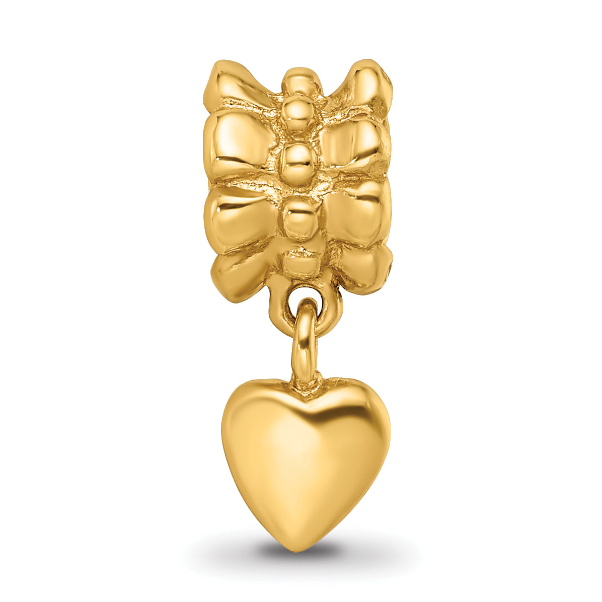 Sterling Silver 925 Gold-Plated Heart Dangle Bead with Polished Finish