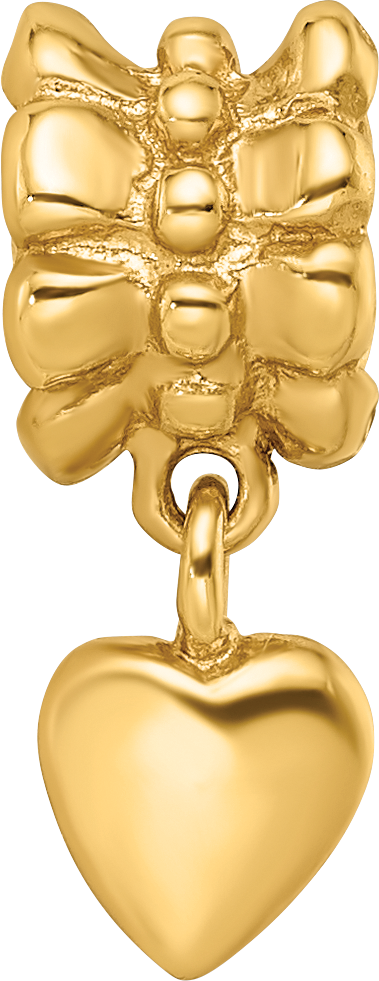 Sterling Silver 925 Gold-Plated Heart Dangle Bead with Polished Finish