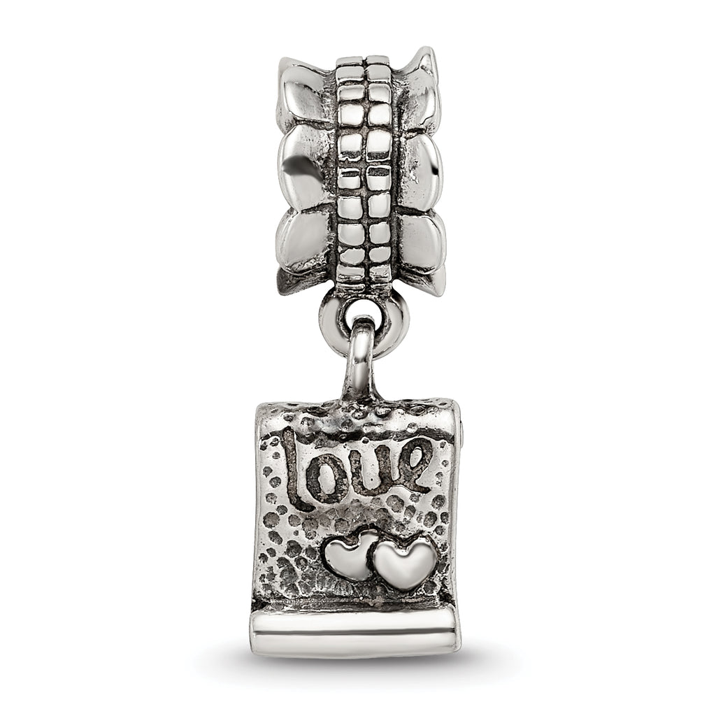 Sterling Silver 925 Love Note Dangle Bead with Antiqued Finish Charm