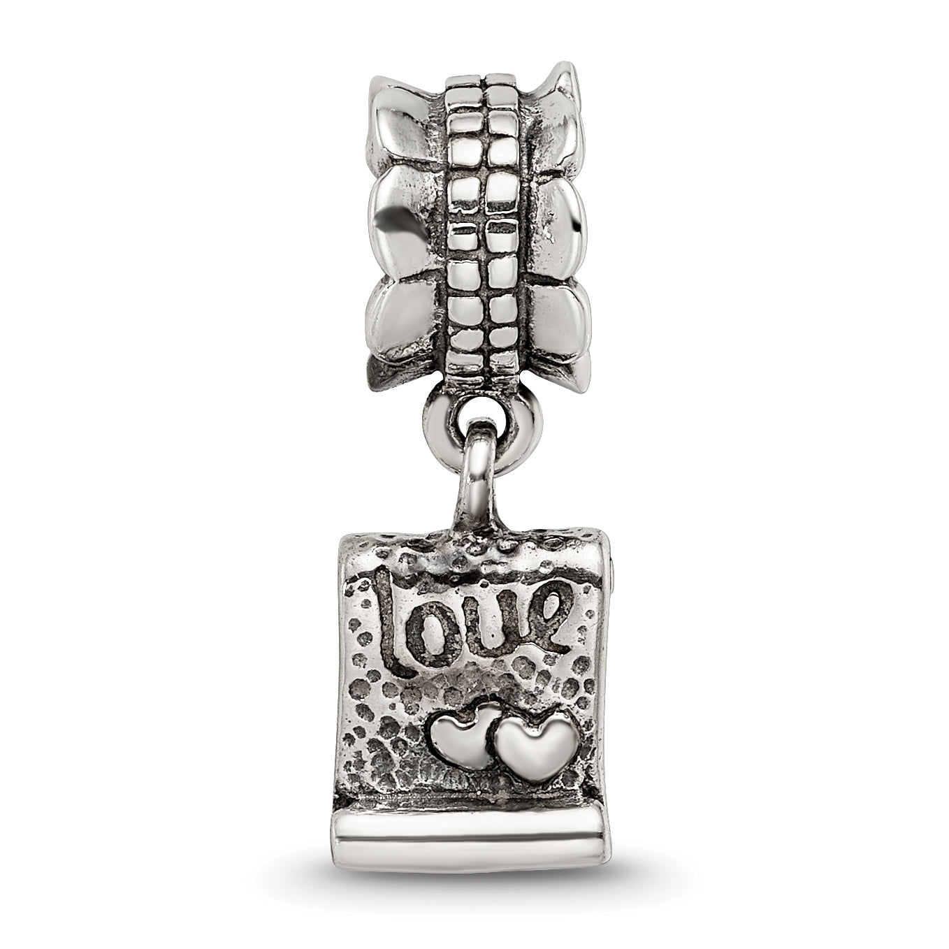 Sterling Silver 925 Love Note Dangle Bead with Antiqued Finish Charm
