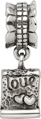 Sterling Silver 925 Love Note Dangle Bead with Antiqued Finish Charm