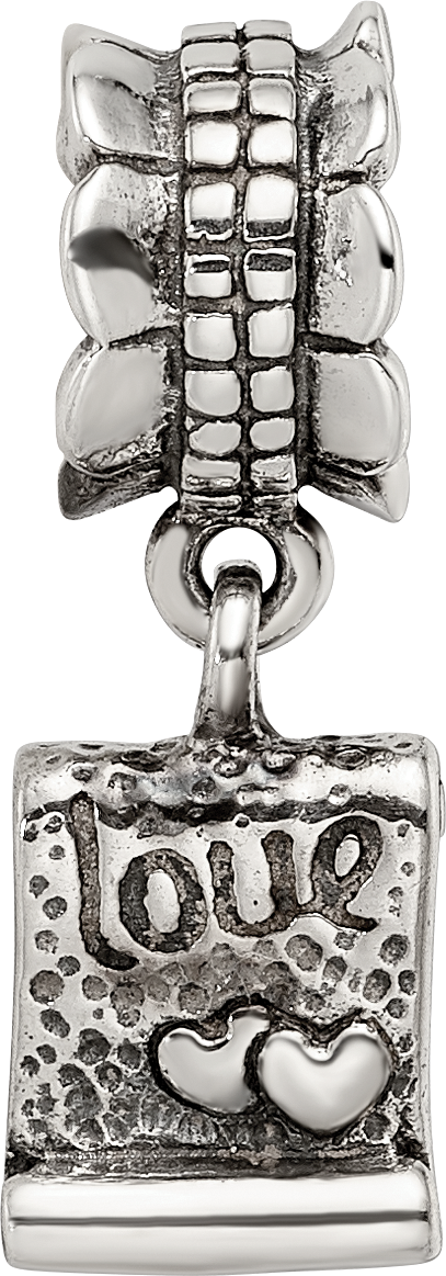 Sterling Silver 925 Love Note Dangle Bead with Antiqued Finish Charm