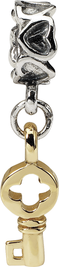 Sterling Silver & 14K Gold Dangle Bead with Key Charm and Antiqued Finish