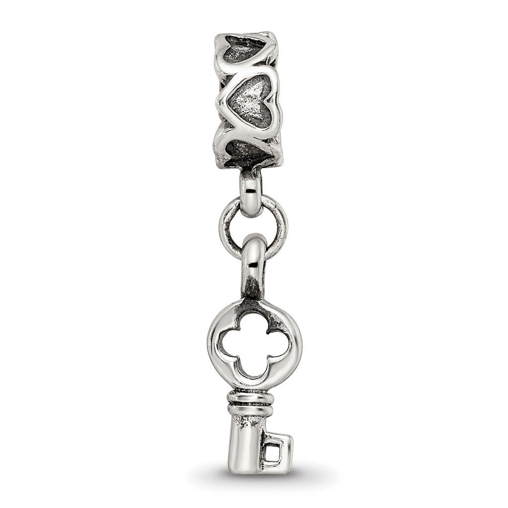 Sterling Silver 925 Dangle Bead with Antiqued Hearts Charm Elegant Design