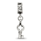 Sterling Silver 925 Dangle Bead with Antiqued Hearts Charm Elegant Design