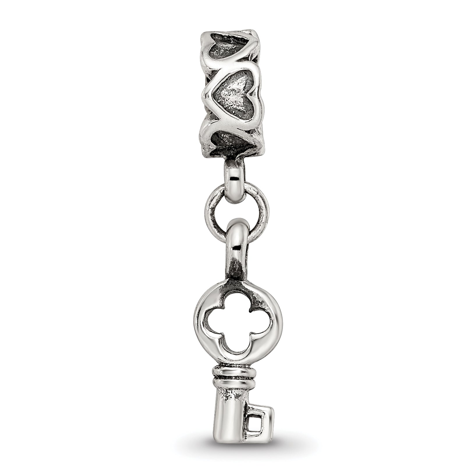 Sterling Silver 925 Dangle Bead with Antiqued Hearts Charm Elegant Design