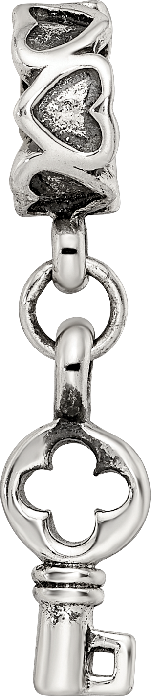 Sterling Silver 925 Dangle Bead with Antiqued Hearts Charm Elegant Design