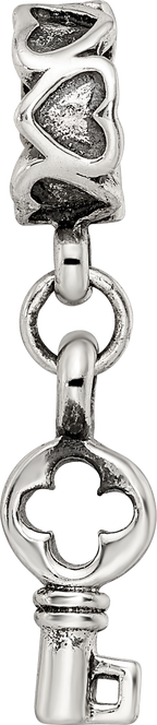 Sterling Silver 925 Dangle Bead with Antiqued Hearts Charm Elegant Design